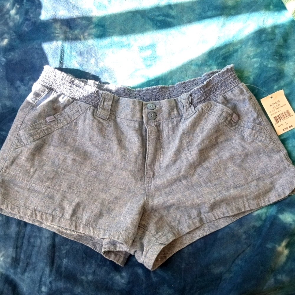 Blue Cotton Linen Blend Shorts